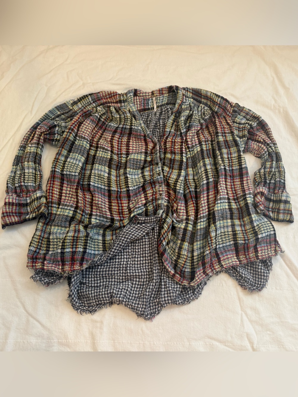 Free People We The Free Plaid Wool Blend Oversized Cropped Flannel Top S